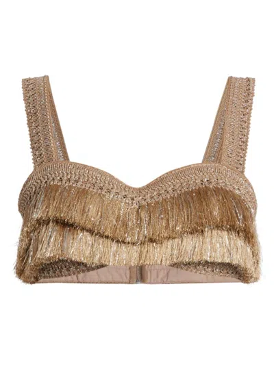 Patbo Women's Metallic Fringe Bra Top In Gold