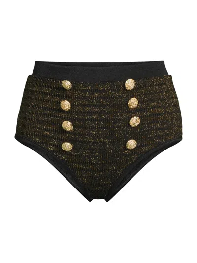 Patbo Women's Metallic High-waisted Bikini Bottom In Brown