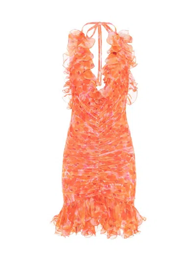 Patbo Women's Myosotis Floral Ruched Plunging V-halterneck Minidress In Yellow