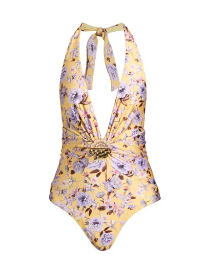 Patbo Peony Print Bodysuit In Yellow