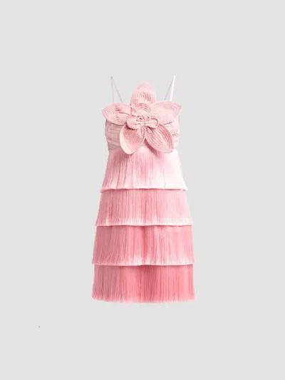 Patbo Women's Petal Fringe Crochet Flower Mini Dress In Pink