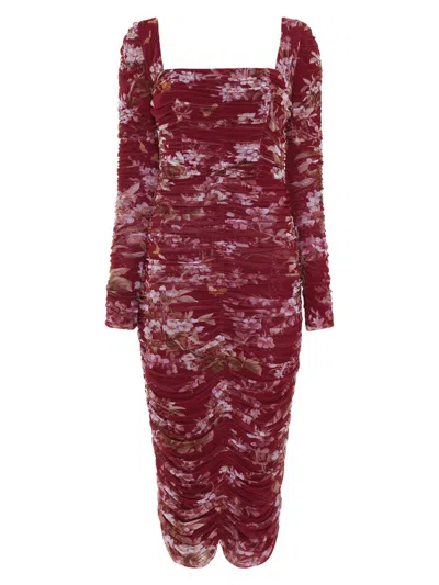 Patbo Women's Ruched Stretch Tulle Midi-dress In Red