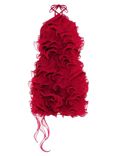 Patbo Women's Ruffle Silk Halterneck Minidress In Red