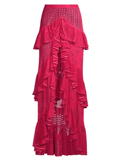 Patbo Women's Ruffled Lace Maxi Skirt In Cerise