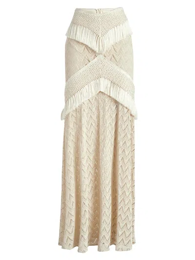 Patbo Women's Samba Crochet Fringe Maxi Skirt In White