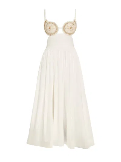 Patbo Women's Seaweed Shell Embroidered Cotton Midi-dress In White