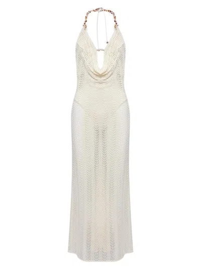 Patbo Women's Wave Mesh Halterneck Dress In White