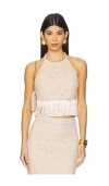 Patbo X Camila Coelho Flower Crochet Halterneck Top In Beige