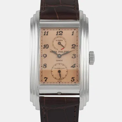 Pre-owned Patek Philippe 10-day Tourbillon 5101p Manual Winding Salmon Platinum Women's Wristwatch 29 Mm In Pink