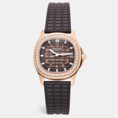 Pre-owned Patek Philippe 18k Rose Gold And Diamond Taupe Dial Aquanaut 5268/r-001 Women's Wristwatch 35 Mm In Brown
