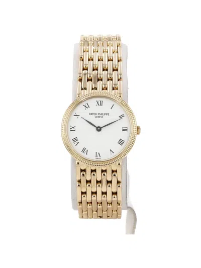 Pre-owned Patek Philippe 1990s Calatrava Clous De Paris 25mm Watch In White