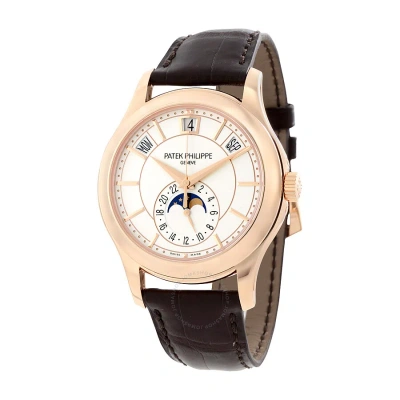 Patek Philippe Annual Calendar Opaline White Dial Brown Leather Men's Watch 5205r-001 In Gold