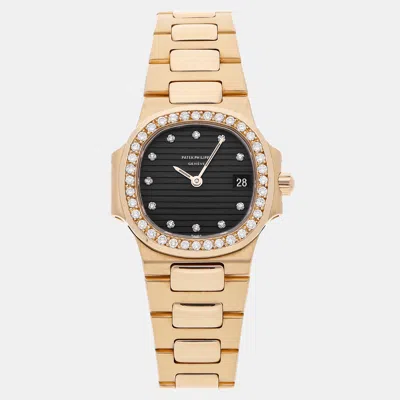 Pre-owned Patek Philippe Black 18k Yellow Gold Nautilus 4700/003j Quartz Women's Wristwatch 27 Mm