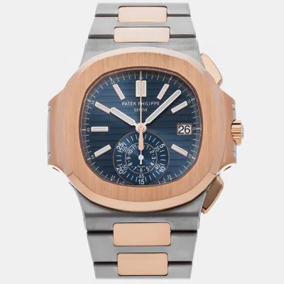 Pre-owned Patek Philippe Blue 18k Rose Gold Stainless Steel Nautilus 5980/1ar-001 Automatic Men's Wristwatch 40 Mm