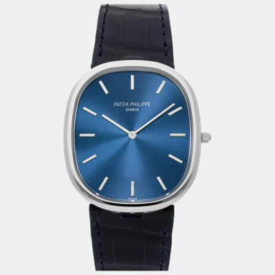 Pre-owned Patek Philippe Blue Platinum Golden Ellipse 5738p-001 Automatic Men's Wristwatch 34 Mm