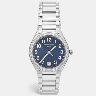 Pre-owned Patek Philippe Blue Stainless Steel Diamond Twenty-4 7300/1200a-001 Women's Wristwatch 36 Mm In Silver
