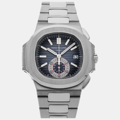 Pre-owned Patek Philippe Blue Stainless Steel Nautilus 5980/1a-001 Automatic Men's Wristwatch 40 Mm