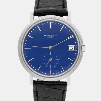 Pre-owned Patek Philippe Calatrava 3445g Automatic Blue 18k White Gold Men's Wristwatch 35 Mm
