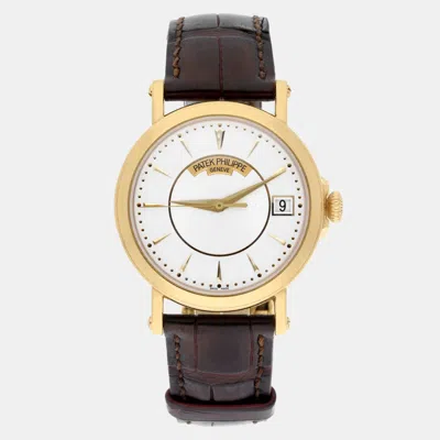 Pre-owned Patek Philippe Calatrava 5153j-001 Automatic White 18k Yellow Gold Men's Wristwatch 38 Mm