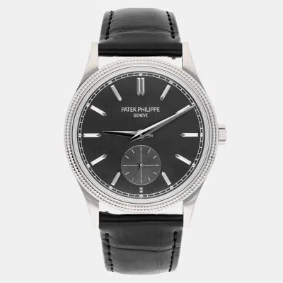 Pre-owned Patek Philippe Calatrava 6119g-001 Manual Winding Black 18k White Gold Men's Wristwatch 39 Mm