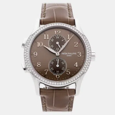 Pre-owned Patek Philippe Calatrava 7134g-001 Brown White Gold Manual Winding Men Wristwatch 35mm