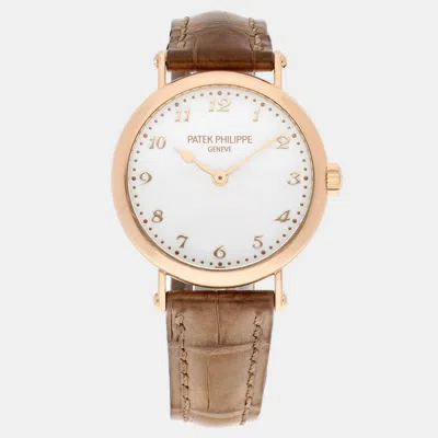 Pre-owned Patek Philippe Calatrava 7200r-001 Automatic 18k Rose Gold Women's Wristwatch 35 Mm In White
