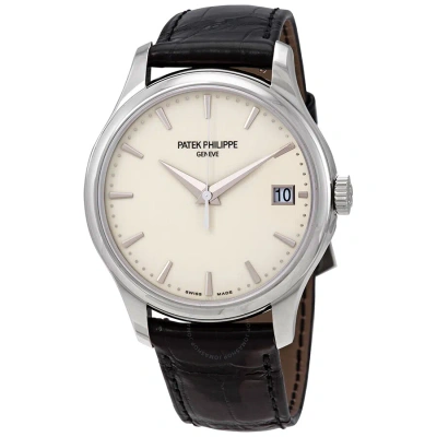 Patek Philippe Calatrava Mechanical Ivory Dial 18kt White Gold Men's Watch 5227g-001 In Black