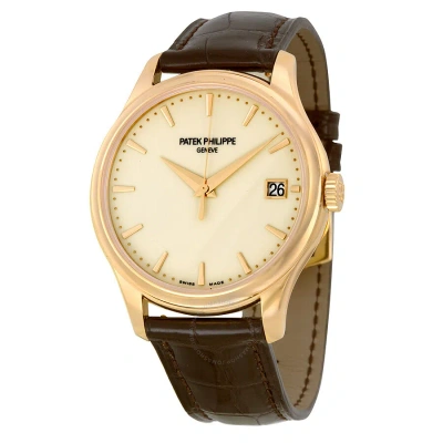 Patek Philippe Calatrava Mechanical Ivory Dial Leather Men's Watch 5227r-001 In Brown / Gold / Gold Tone / Ivory / Rose / Rose Gold / Rose Gold Tone