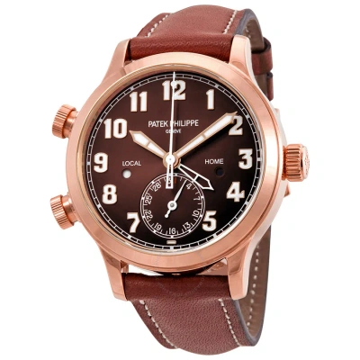 Patek Philippe Calatrava Pilot Travel Time 18kt Rose Gold Automatic Ladies Watch 7234r-001 In Brown / Gold / Gold Tone / Rose / Rose Gold / Rose Gold Tone