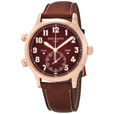 Patek Philippe Calatrava Pilot Travel Time 18kt Rose Gold Automatic Men's Watch 5524r-001 In Brown