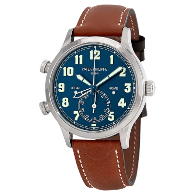 Patek Philippe Calatrava Pilot Travel Time 18kt White Gold Automatic Men's Watch 5524g-001 In Blue