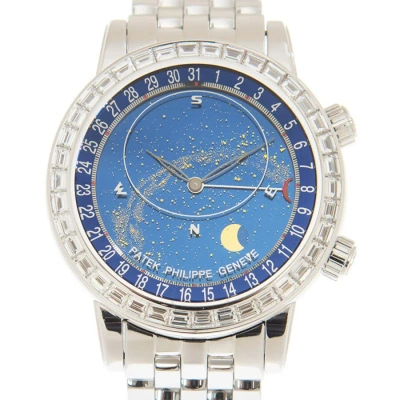Patek Philippe Celestial Automatic Baguette Diamond Blue Dial Men's Watch 6104-1g-010 In Metallic