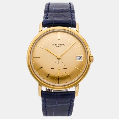 Pre-owned Patek Philippe Champagne 18k Yellow Gold Calatrava 3445/j Automatic Men's Wristwatch 35 Mm