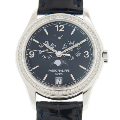 Patek Philippe Complications Annual Calendar Blue Dial 18kt White Gold Diamond Blue Leather Men's Wa In Blue / Gold / White