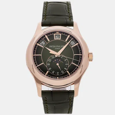 Pre-owned Patek Philippe Complications Annual Calendar Moonphase 5205r-011 Green Rose Gold Automatic Men's Watches 40mm