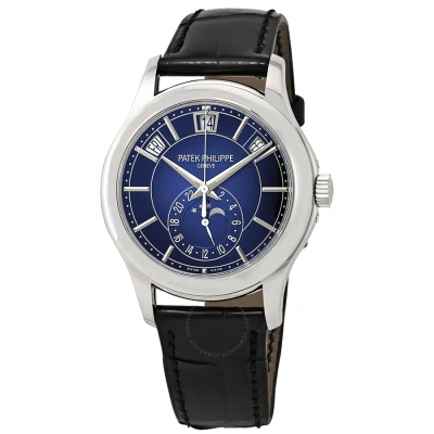 Patek Philippe Complications Moon Phases Annual Calendar Automatic Blue Sunburst Dial Men's Watch 52 In Black