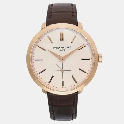 Pre-owned Patek Philippe Cream 18k Rose Gold Calatrava 5123r-001 Manual Winding Men's Wristwatch 38 Mm