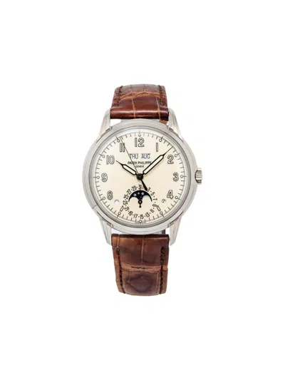 Pre-owned Patek Philippe Cream Round 40mm Perpetual Calendar In Neutral