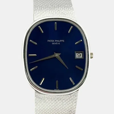 Pre-owned Patek Philippe Ellipse Jumbo 3605 Automatic Blue 18k White Gold Men's Wristwatch 33 Mm