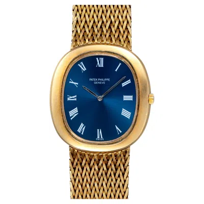 Pre-owned Patek Philippe Golden Ellipse 3589/1 Sunburst Blue Roman Dial 18k Yg Automatic