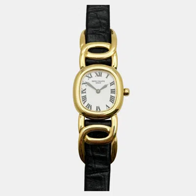 Pre-owned Patek Philippe Golden Ellipse 4830j Quartz 18k Yellow Gold Women's Wristwatch 27 Mm In White