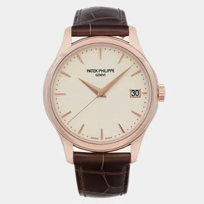 Pre-owned Patek Philippe Ivory 18k Rose Gold Calatrava 5227r-001 Automatic Men's Wristwatch 39 Mm In White