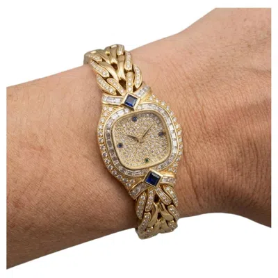 Pre-owned Patek Philippe La Flamme 18k Yellow Gold Diamond And Sapphire Wrist Watch