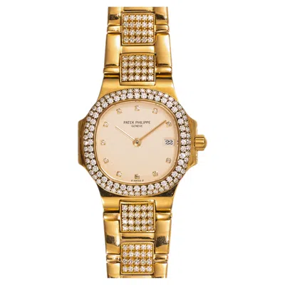 Pre-owned Patek Philippe Ladies Nautilus 4700/055j Cream Dial Pave Diamond Bezel In White