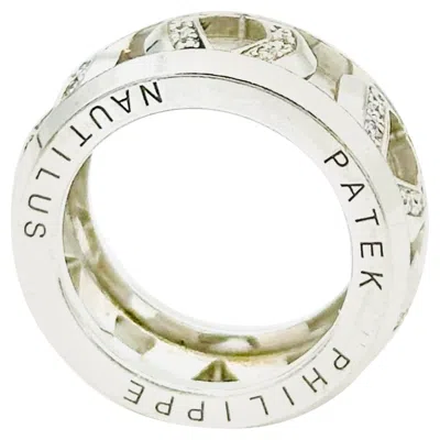 Pre-owned Patek Philippe Nautilus 18k White Gold Diamond Ring Size 52