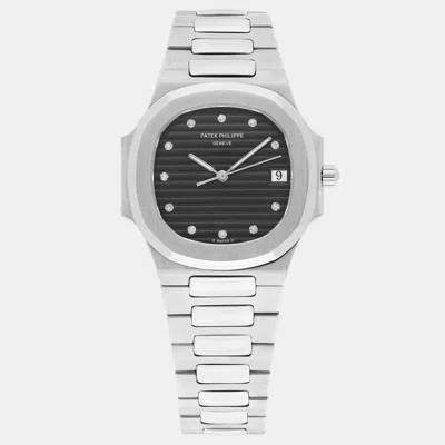 Pre-owned Patek Philippe Nautilus 3900/1 Quartz Silver Stainless Steel Women's Wristwatch 33 Mm In Black