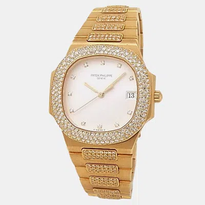 Pre-owned Patek Philippe Nautilus 3900/5j-001 Quartz Silver 18k Yellow Gold Women's Wristwatch 33 Mm
