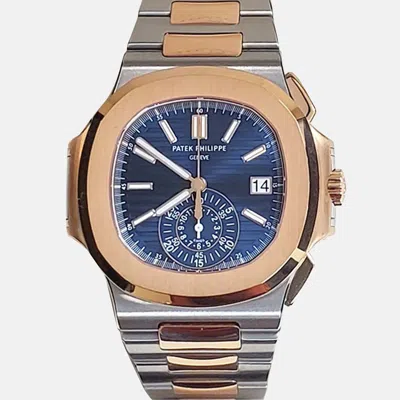 Pre-owned Patek Philippe Nautilus 5980/1ar Automatic Blue 18k Rose Gold Stainless Steel Men's Wristwatch 40.5 Mm