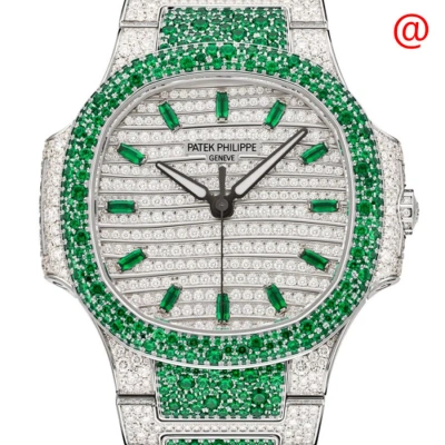 Patek Philippe Nautilus Haute Joaillerie Automatic Emeralds Diamond Ladies Watch 7118/1453g-001 In Black / Emerald / Gold / White