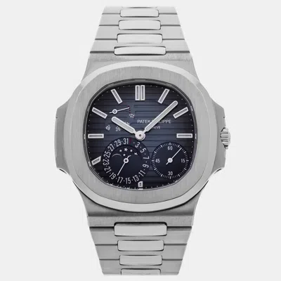 Pre-owned Patek Philippe Nautilus Moonphase 5712/1a-001 Black Blue Stainless Steel Automatic Men's Wrist Watch 40 Mm
